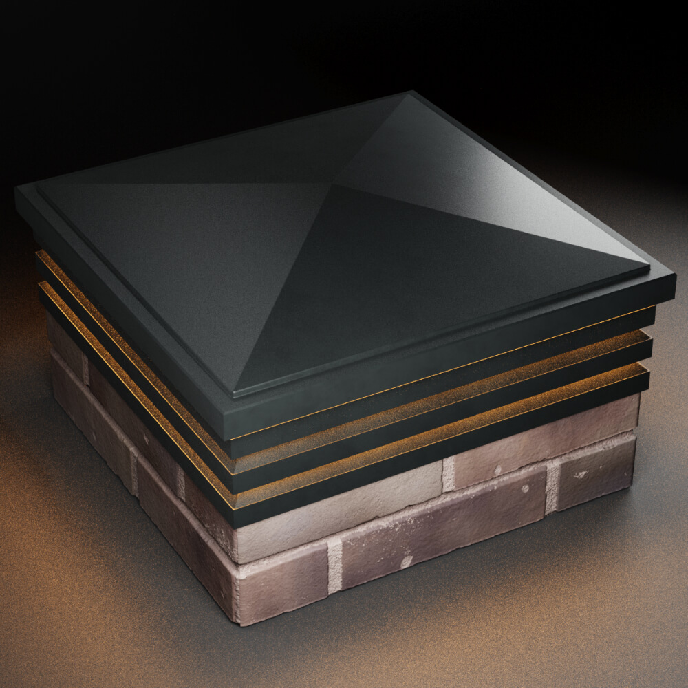 Колпак Zking Бона ХайТек Черный на столб 2х2 кирпича (513х513мм) с подсветкой в Барабинске фото