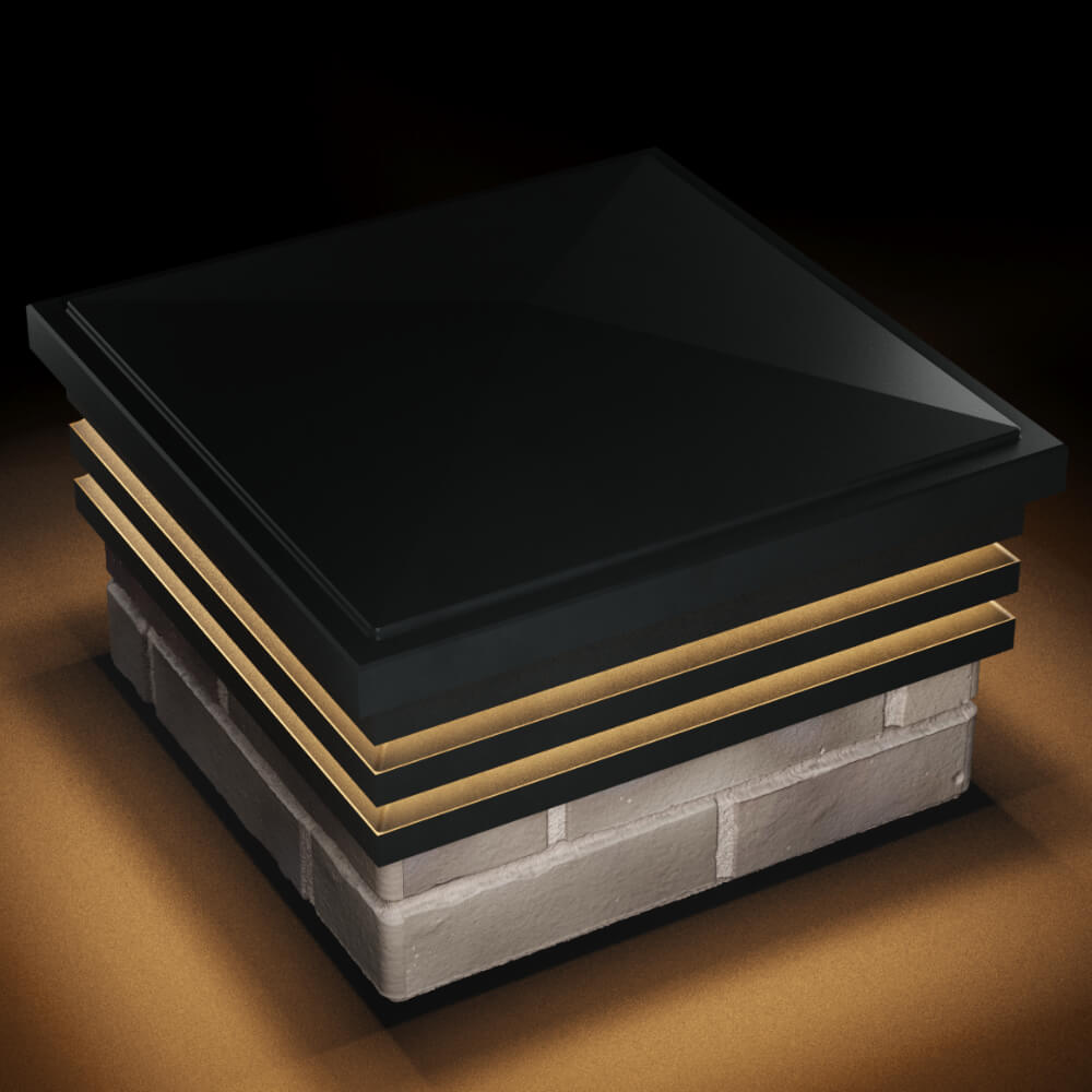 Колпак Zking Бона ХайТек Черный на столб 1.5х1.5 кирпича (385х385мм) с подсветкой в Барабинске фото