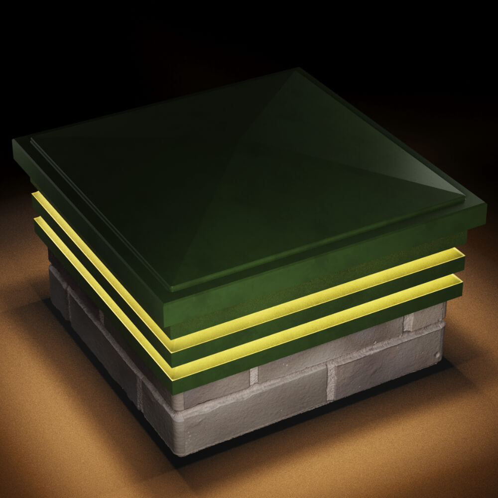 Колпак Zking Бона ХайТек Зеленый на столб 1.5х1.5 кирпича (385х385мм) с подсветкой в Барабинске фото