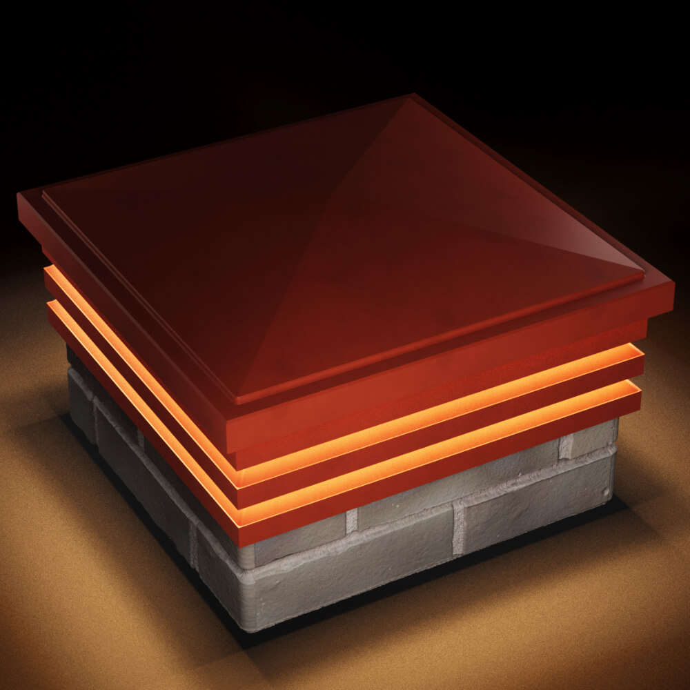 Колпак Zking Бона ХайТек Красный на столб 1.5х1.5 кирпича (385х385мм) с подсветкой в Барабинске фото