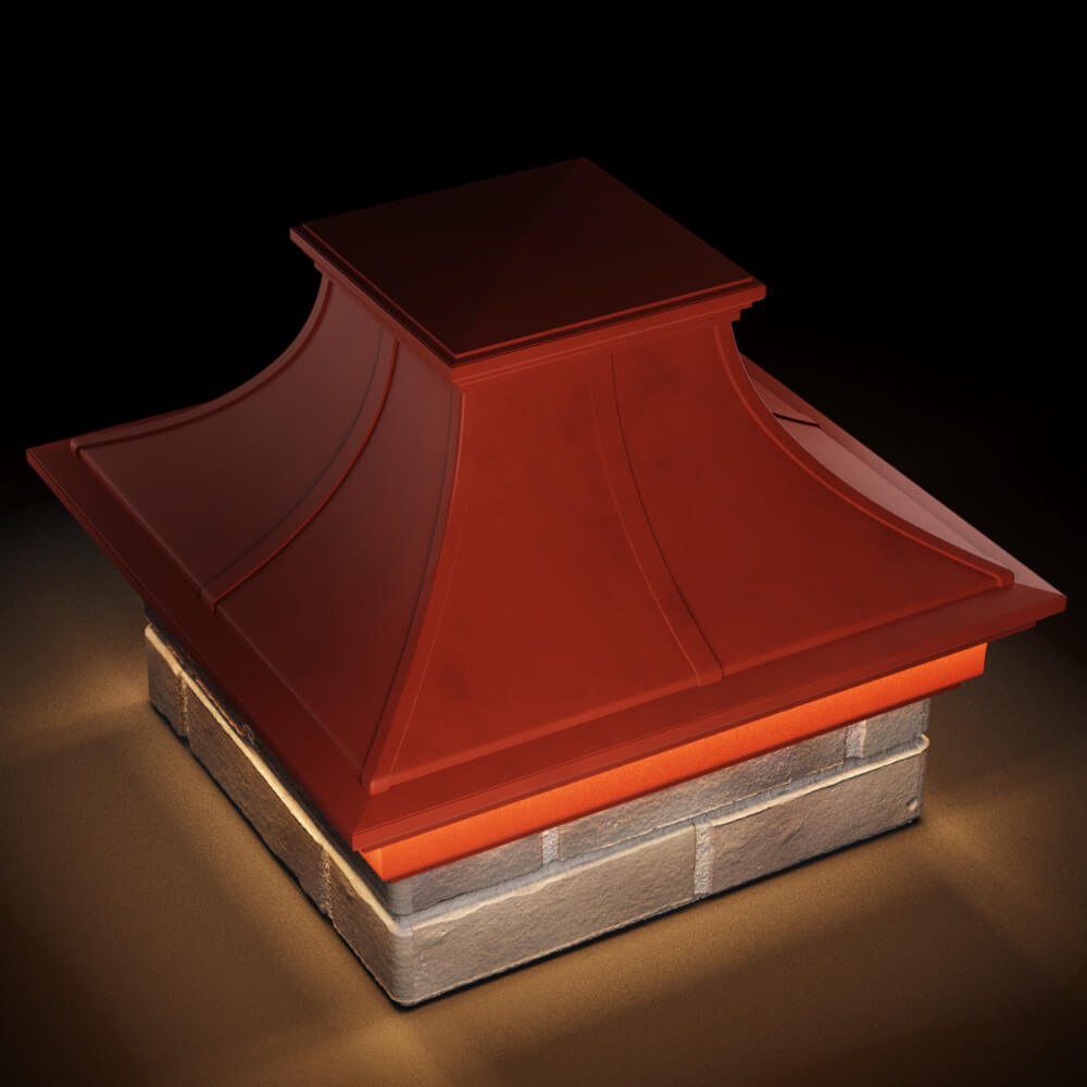 Колпак Zking Монблан Премиум Красный на столб 1.5х1.5 кирпича (385х385мм) с подсветкой в Барабинске фото