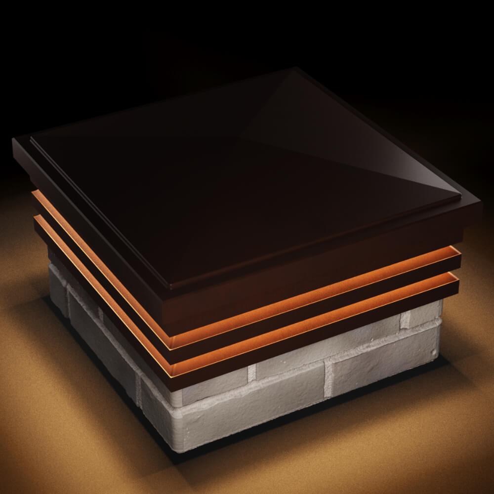 Колпак Zking Бона ХайТек Коричневый на столб 1.5х1.5 кирпича (385х385мм) с подсветкой в Барабинске фото