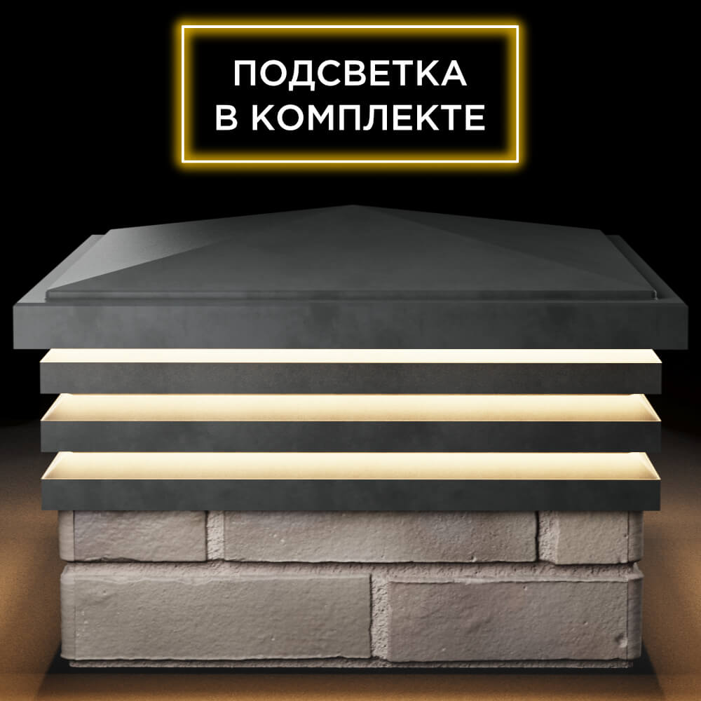 Колпак Zking Бона ХайТек Серый на столб 1.5х1.5 кирпича (385х385мм) с подсветкой Барабинск фото